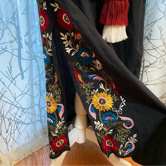 MISA black Seine Off the Shoulder floral Embroider long sleeve tassel belt Dress - Picture 8 of 9